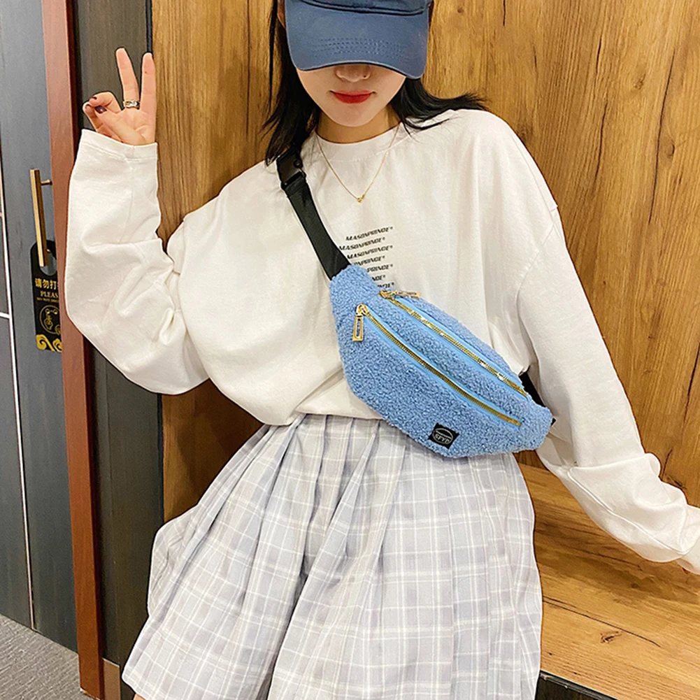 

Популярная поясная сумка-слинг, нагрудная сумка, Женская плюшевая поясная нагрудная сумка, зимняя поясная сумка на двойной молнии, сумка че...