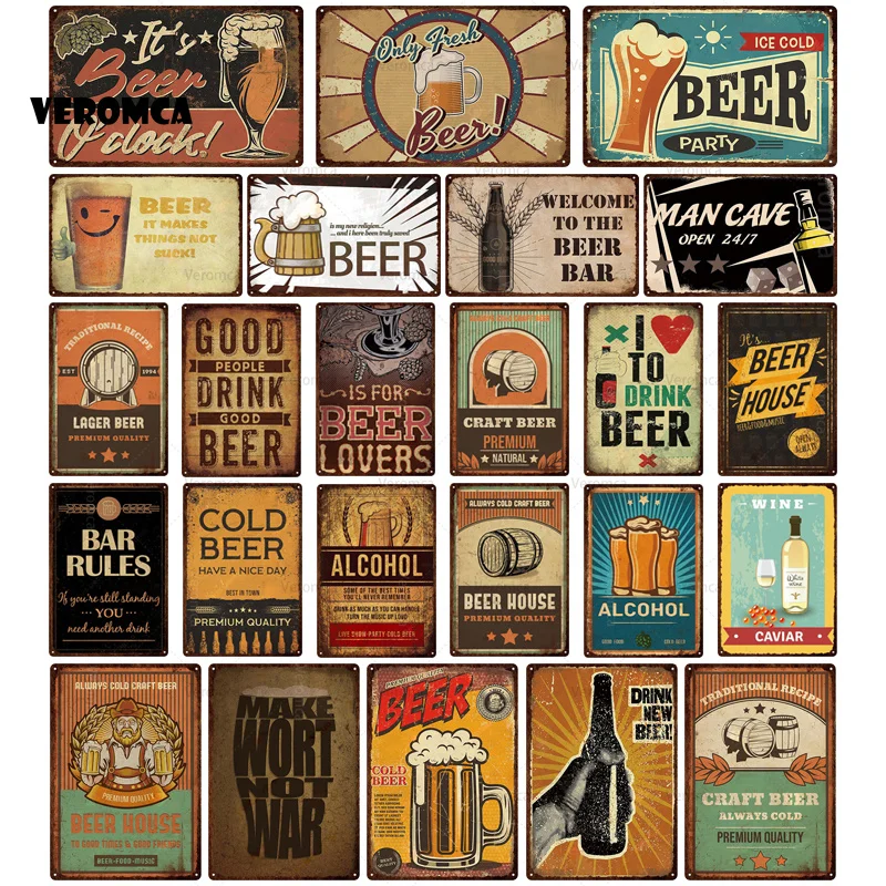 

Classic Wine Whiskey Alcohol Metal Signs Beer Plaque Vintage Bar Pub Club Man Cave Wall Decor Black Party Poster Home Decoration