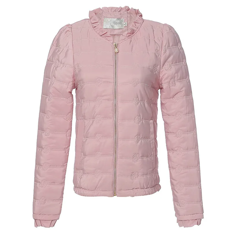 

Women Winter Cotton Overcoat Slim Jacket Girl Clothing Large Size 3xl Embroidered Top Outerwear Long Sleeve Pink Ladies Parkas