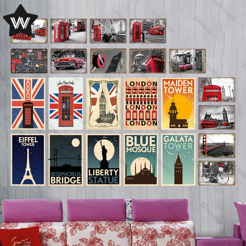 Металлическая табличка с изображением Эйфелевой башни винтажная Настенная