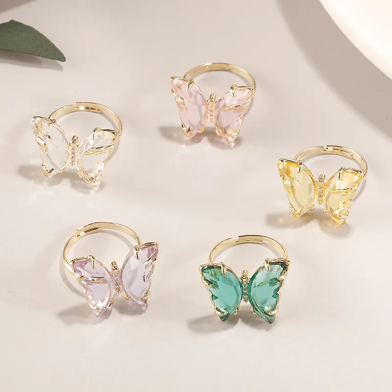 

Delicate Crystal Butterfly Open Rings For Women 2020 New Jewellery Simple Chic Ring Adjustable Bijoux Femme Gifts