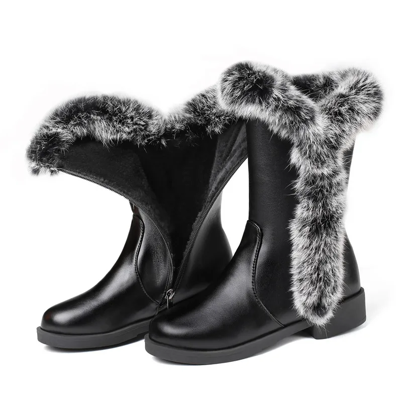 Женские зимние сапоги из плюша теплые до середины икры с натуральным мехом