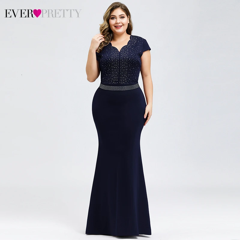 Черные вечерние платья размера плюс Ever Pretty EZ07623 элегантные длинные вечерние платья с v-образным вырезом и бусинами для свадебной вечеринки