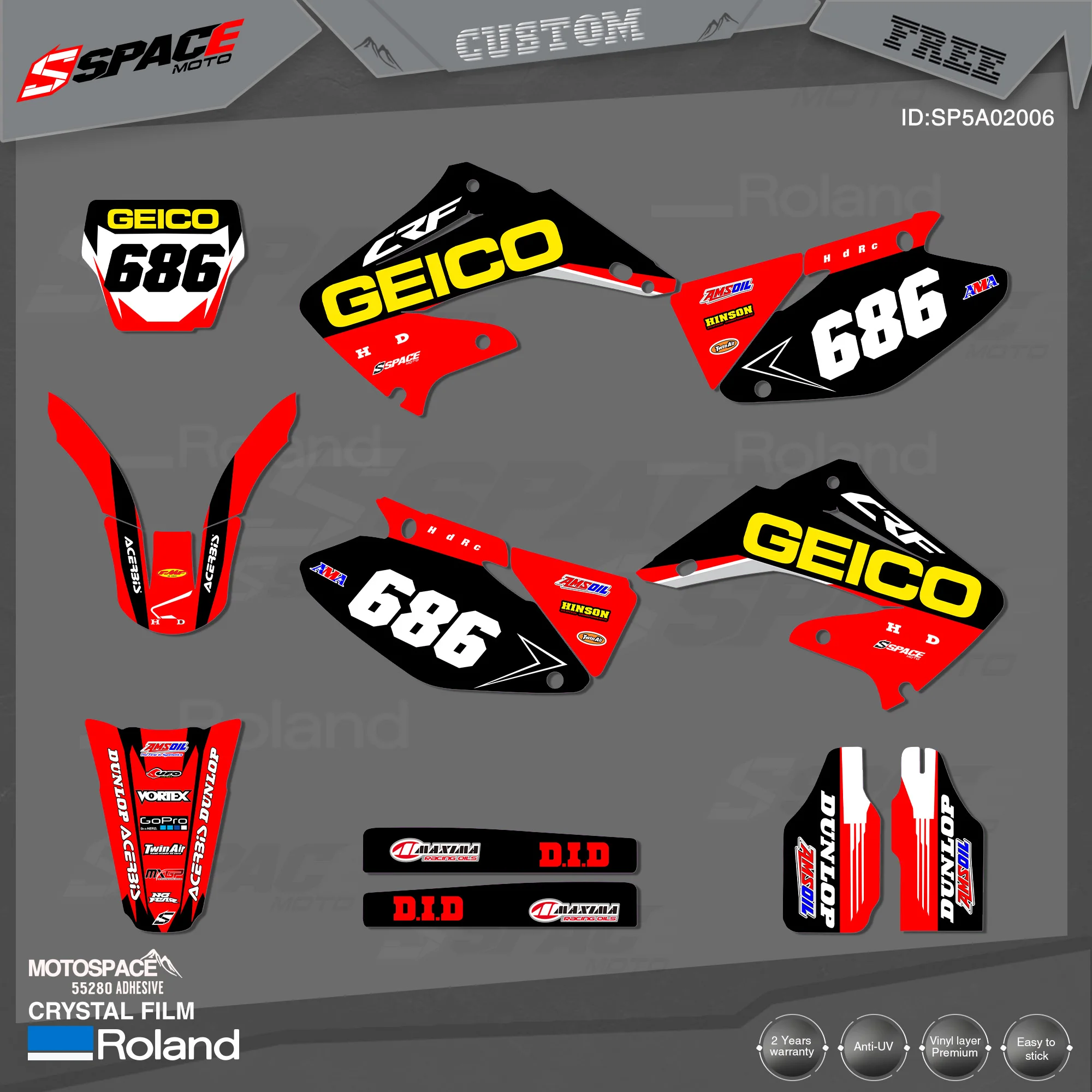 MotoSpace Custom Team графические фоны наклейки 3M Набор наклеек для HONDA 2002-03 04-12CR125-250 006 |