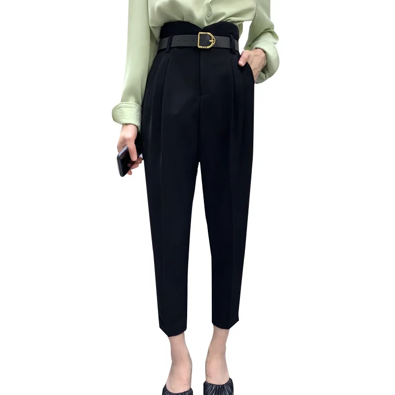 

Women High Waist Without Belt Casual Pants For Workplace 2021 New Straight Temperament Commute Solid Color Long Wild Suit Pants