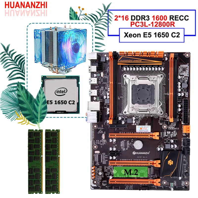 Материнская плата HUANANZHI deluxe X79 LGA2011 со слотом M.2 ЦП Intel Xeon E5 1650 C2 3 2 ГГц ОЗУ 32 Гб (2*16 Гб)