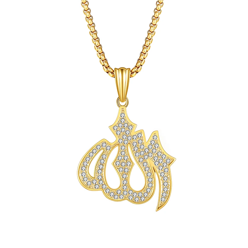

hip hop pendant gold iced out cz Cubic Zircon allah pendant Necklace Iced Out Chain Mens Gift