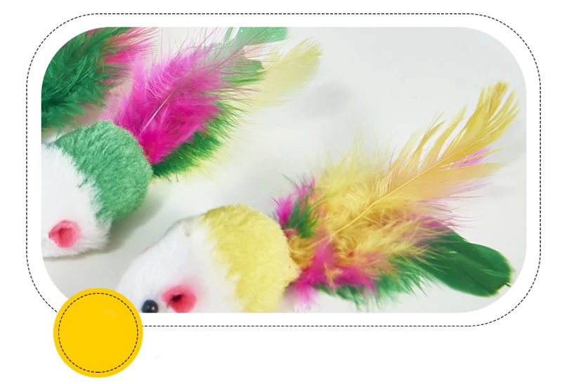 10 шт./лот, мягкие флисовые Ложные игрушки для кошек с мышкой, цветные перья, забавные игрушки для кошек, котят