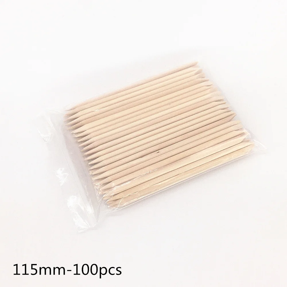 100pcs-115mm 100 шт./компл. оранжевый Для женщин леди с двойным концом нейл-арта деревянные палочки для кутикулы толкатель Remover Педикюр Маникюрный Инструмент - Цвет: 100pcs-115mm
