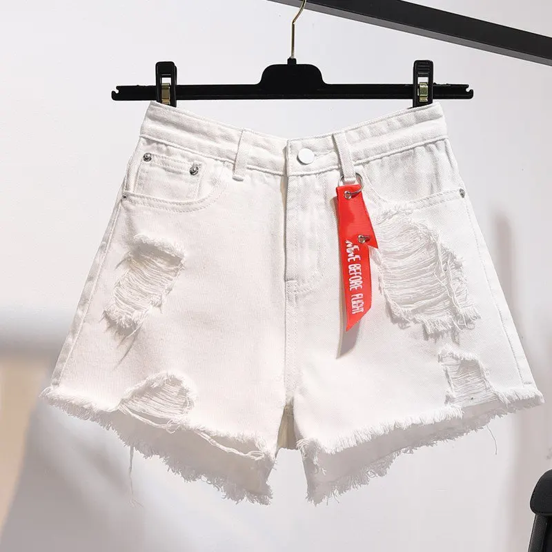 

Sexy Shorts Fashion Casual Tassel Slim New 2019 Summer Pockets Pant Korean High Waist Jeans Belts Hotpants White Exercise KK60DK