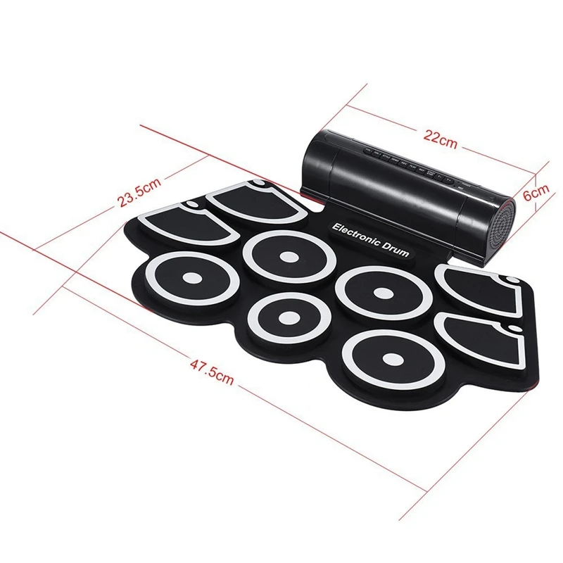 Portable Roll up Electronic USB MIDI Drum Set Kits 9 Pads Built-in Speakers Foot Pedals Drumsticks Cable For Practice |