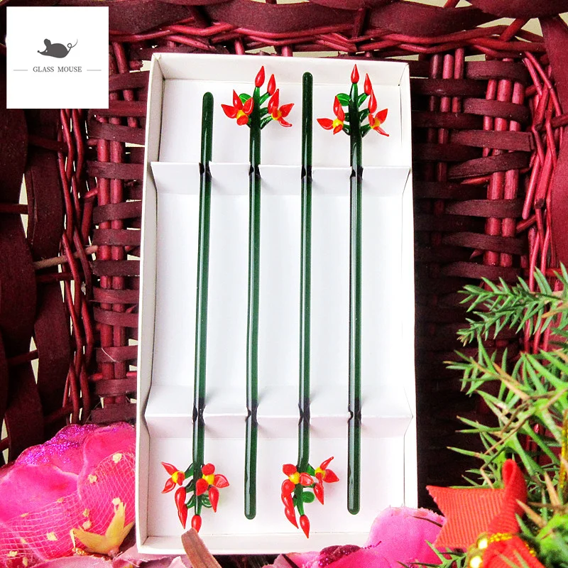 4 шт. Цветочная Статуэтка дизайн коктейльные винные стеклянные палочки для