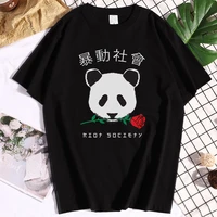cotton red panda with a rose in his mouth funny mens tshirts graphic brand clothes aesthetic style tops loose soft t shirt
