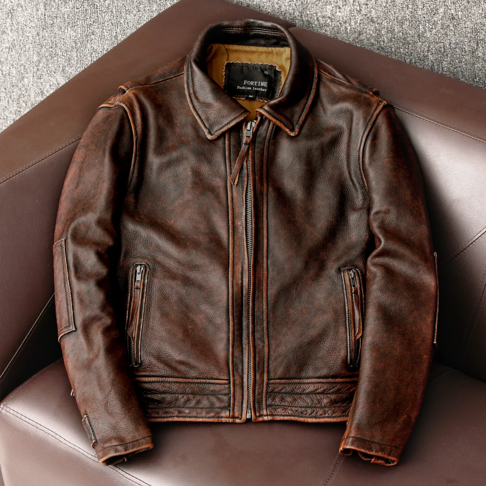 

Men's Winter Black Leather Jacket Cowhide For Men Jackets Genuine Leather Coats Vintage Motorcycle Top Coat Male Biker Clothing