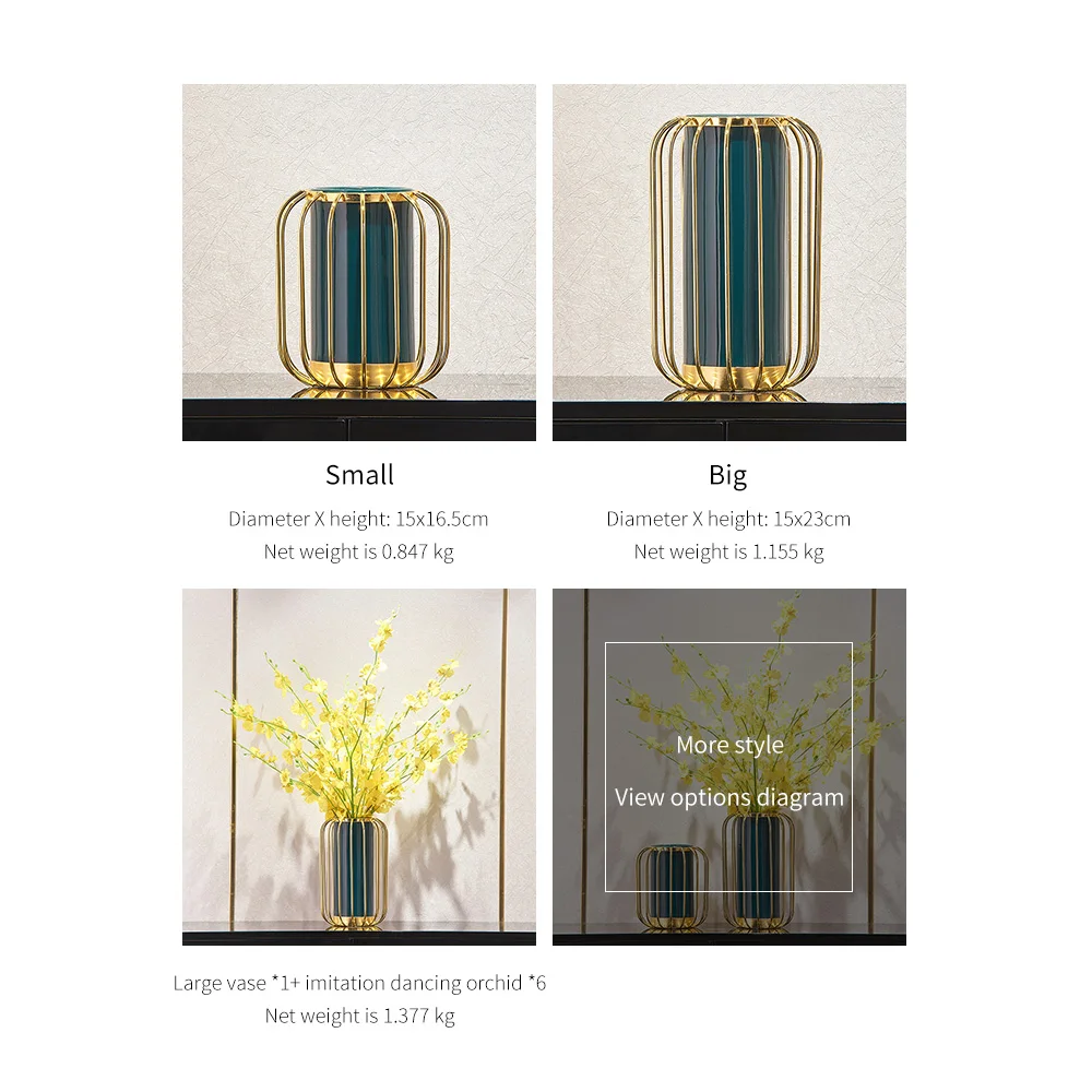 

Modern Light Luxury Ornaments Ceramics Vase Hydroponic Plant Flower Vase Metal Living Room Home Decoration Accessories