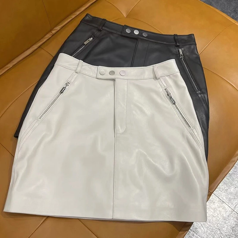 Мини юбка женская 2021 новая модная трапециевидная из натуральной кожи с