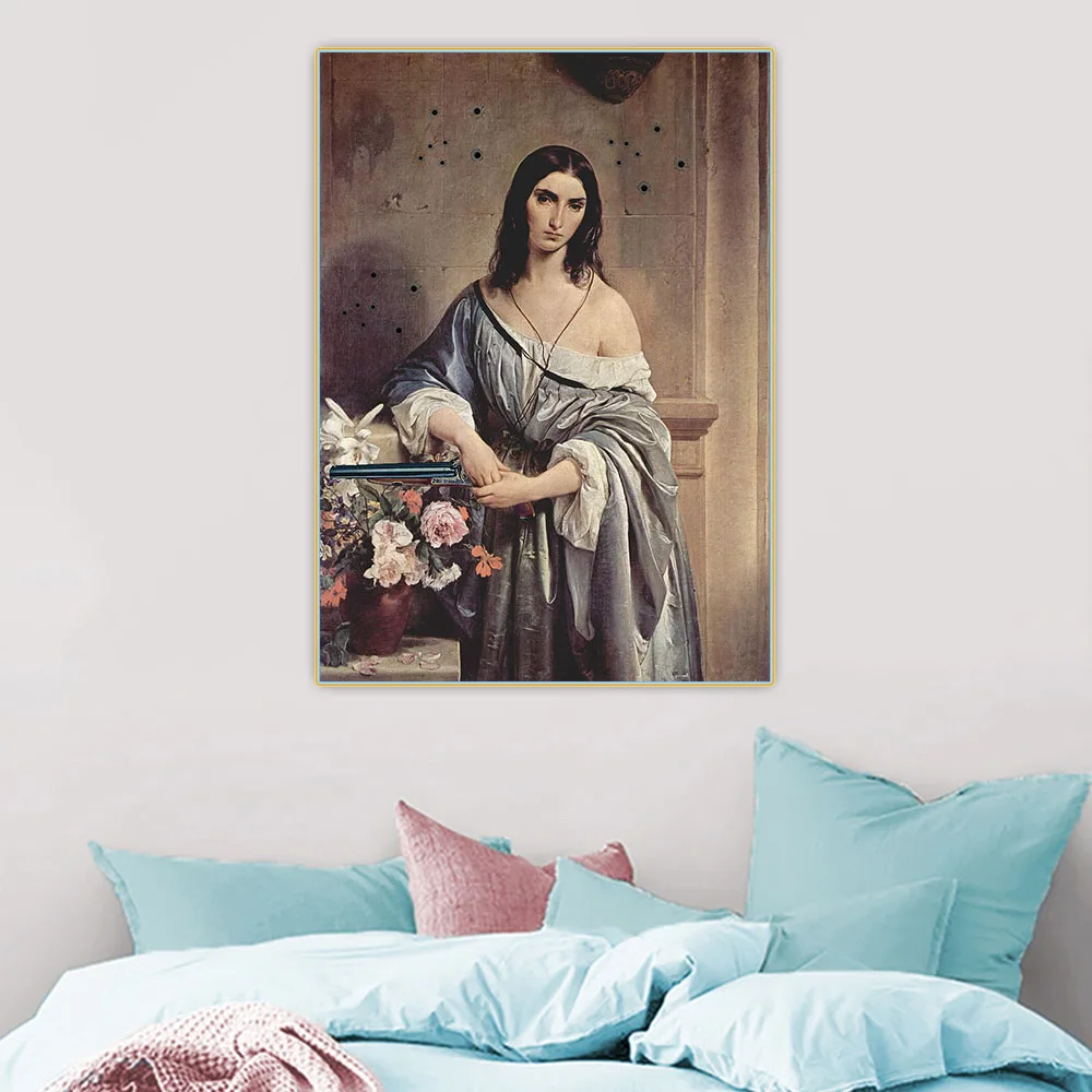 

Holover Canvas Oil Painting Wall Home Room Decoration Francesco Hayez"Melancholic Thoughts.1842"Romanticism Aesthetic Artwork