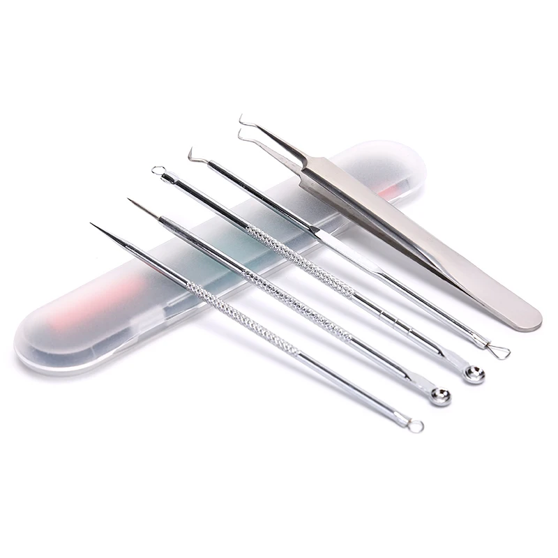 5pcs Blackhead Pimple Spot Comedone Acne Needle Extractor Remover Popper Tool Kit With Box