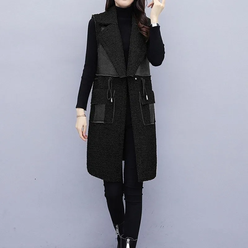 Женский жилет средней длины из искусственной кожи без рукавов | Женская одежда