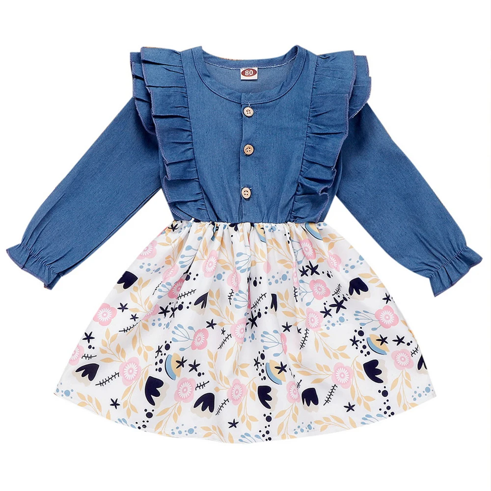 Новые Детские платья для девочек плиссированные рукава цветочный принт