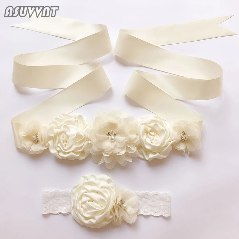 

Детский атласный ремень с цветочным принтом, милый пояс с повязкой на голову для вечерние дьбу