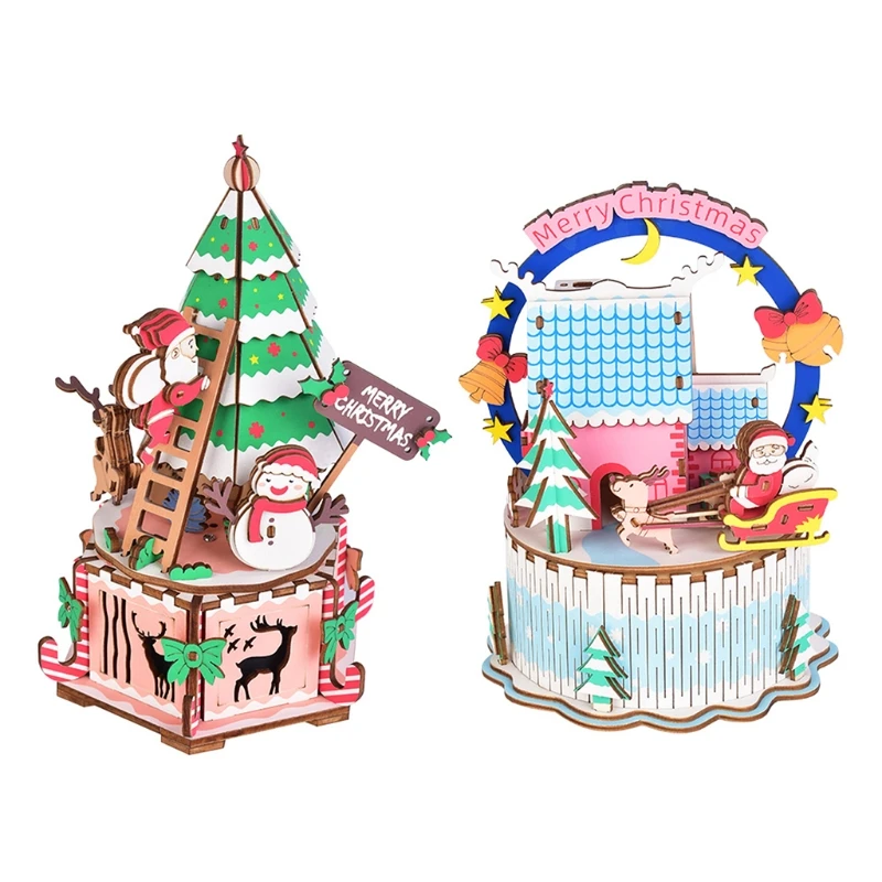 

Christmas creative music box DIY wooden music box XXFE