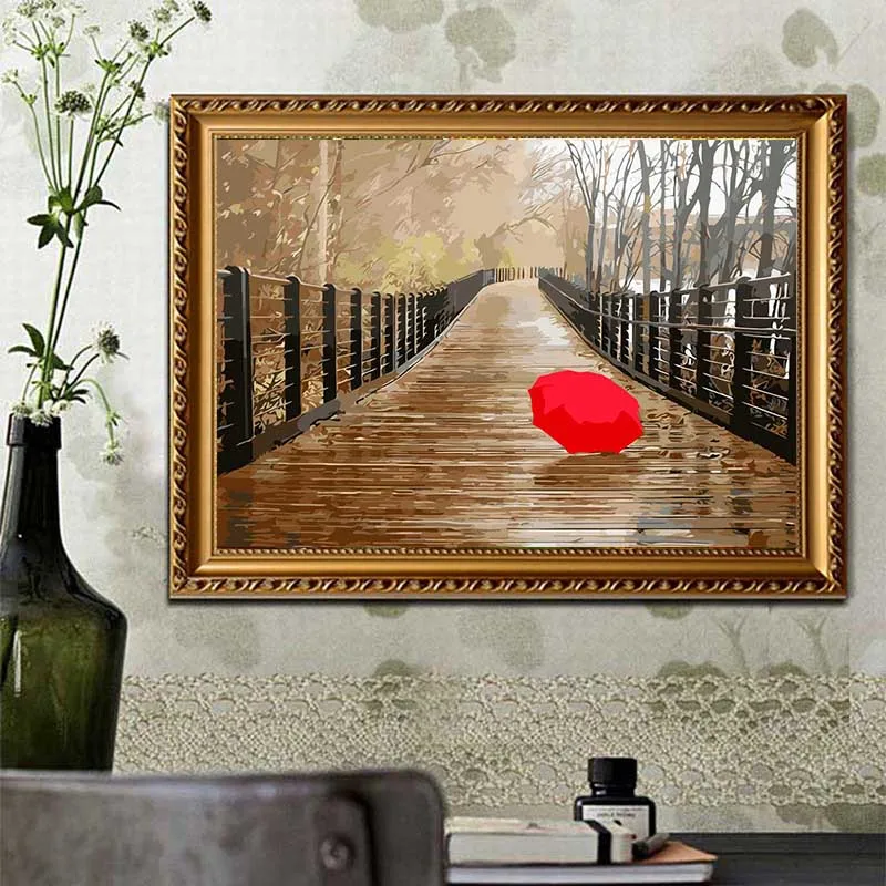 5D DIY Алмазная картина лесной пейзаж вышивка Ландшафтный мост зонтик крестиком