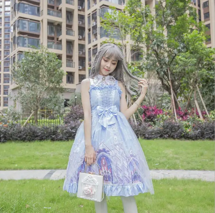 Платье в стиле японской Лолиты Винтажное Сетчатое платье с бантиком и милым