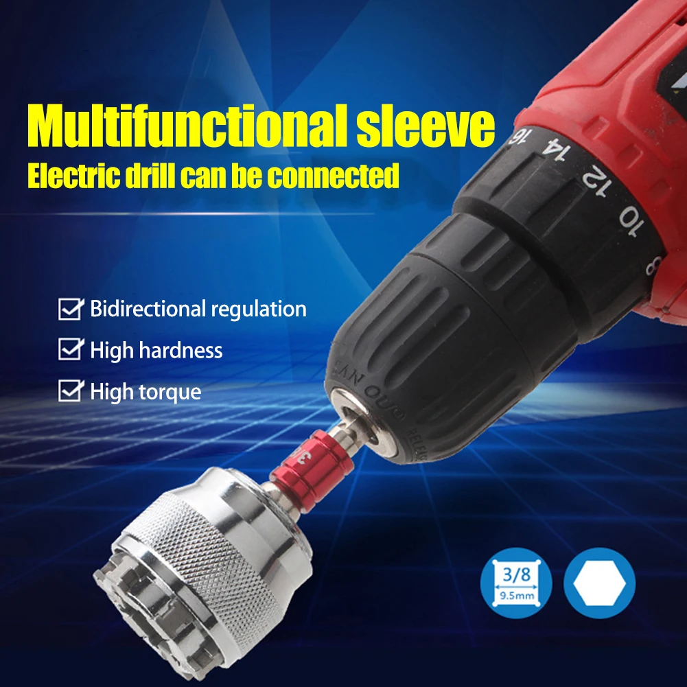 

3/8 Inch Drive 10-19 Mm Adjustable Hex Universal Socket Torque Ratchet Wrench Adapter Extension Rod Spanner Sleeve Repair Tool