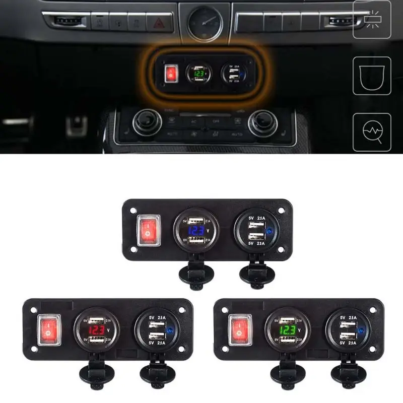

12V 24V 4 USB Charger Adapter LED Voltmeter With Switch Panel for Car Boat