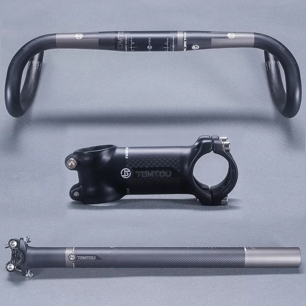 

TOMTOU Carbon Fiber Road Bike Handlebar Sets Handlebars Stem Seat Post For Cycling Road Bicycle XXX Parts