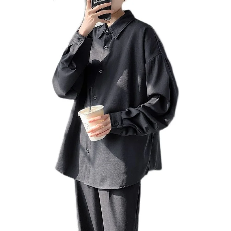 

2021 Korean Style Men's Fashion Loose Coats White Color Casual Shirts Long Sleeve Nice Shirts Streetwear Camisa Masculina M-2XL