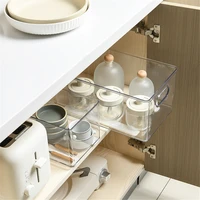 1 pair storage box rack holder pulling slide adhesive casters drawer for wardrobe cabinet kitchen cupboard organizer hardware