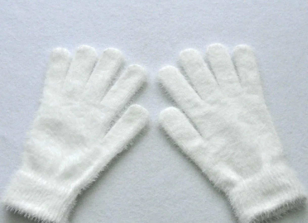 Imitate Mink Wool Knitting Glove Male Ma'am Winter Cycling Keep Warm Thickening Increase Down Gloves Quality Fingers Gaunlets - Цвет: white