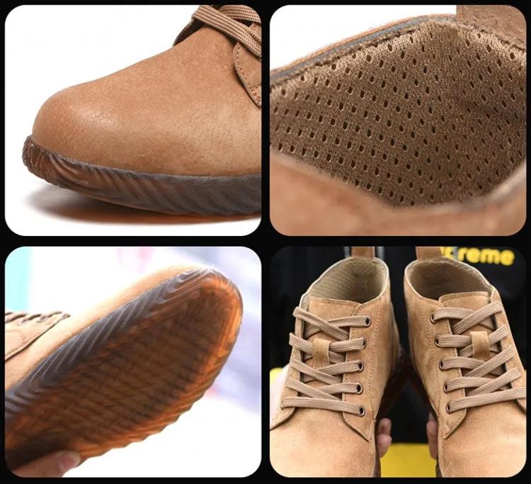 Неразрушаемые мужские высокие дышащие замшевые кожаные рабочие ботинки со