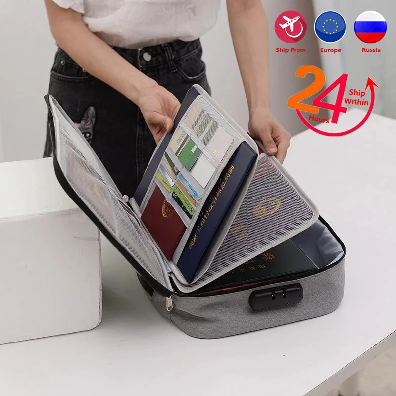 

Document Bag Large Capacity Travel Passport Wallet Card Organizer Men's Business Waterproof Storage Pack Home Accessories Item