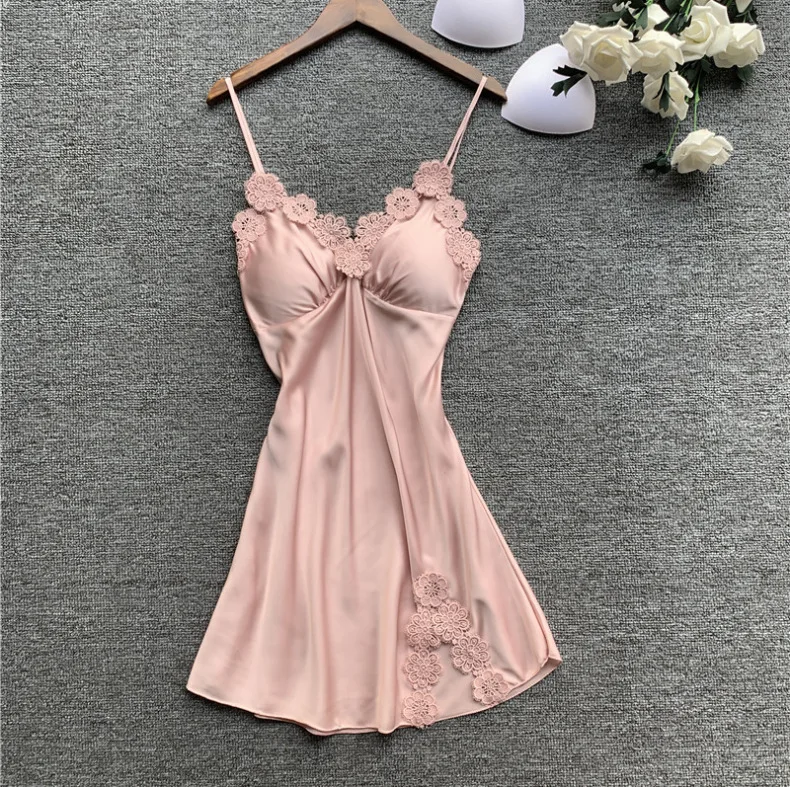 

Women Nightgowns Sexy Nightwear Lace Patchwork Camisola Lingerie Nighty Wedding Silk Dress Sleep Wear Nightdress Clothes