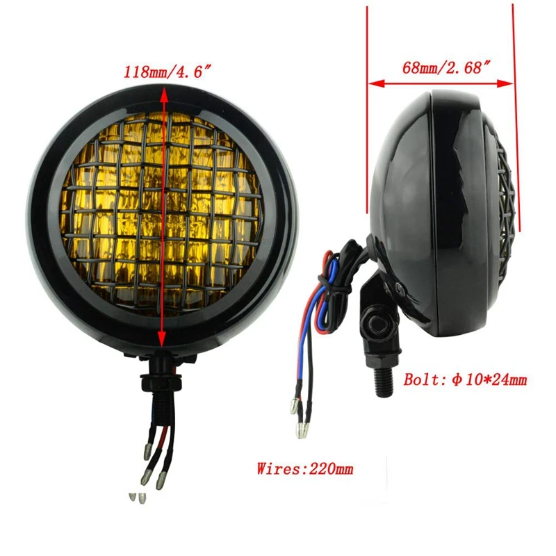 Motorcycle head light lamp H4 4-1/2 Inch Retro Headlight with Grill for Harley Honda Yamaha Kawasaki Suzuki Cafe Racer Chopper B |