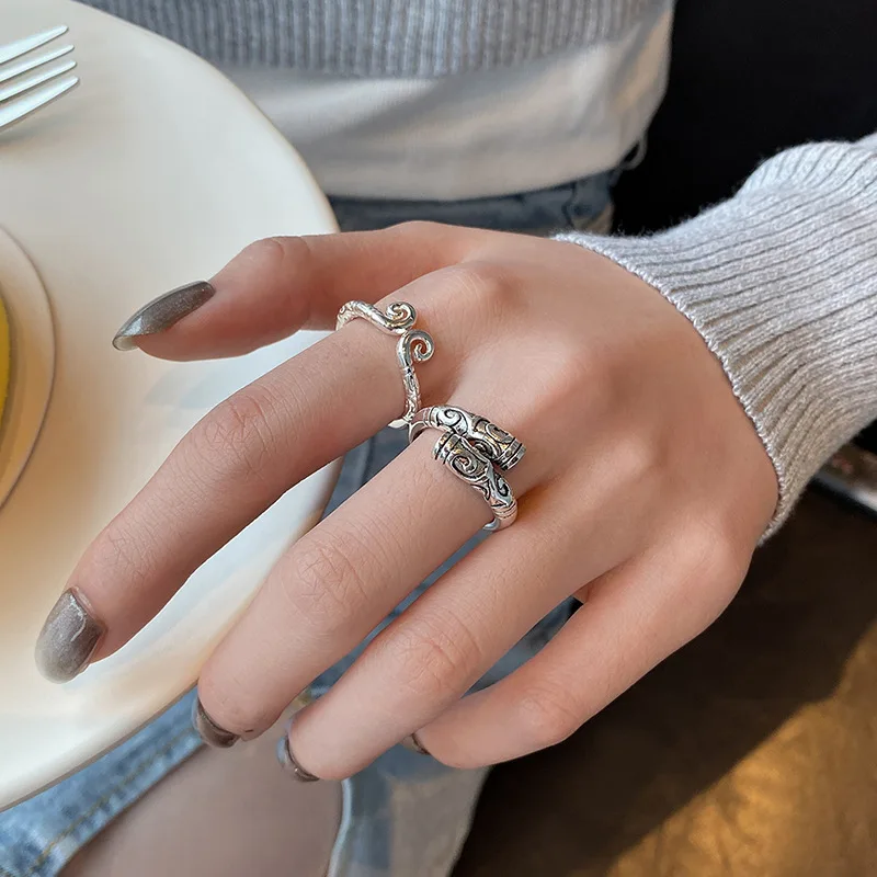 

Classic Ring For Men And Women Retro Ring Ancient Silver Carving Lovers Jewelry Interesting Temperament Joker 2021 New Fashion