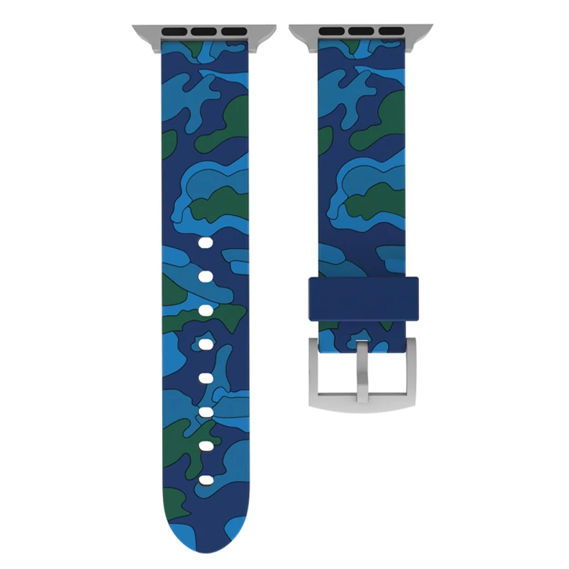 double blue Камуфляжный ремешок для Apple watch 4, 5, ремешок 44 мм, 40 мм, iWatch 42 мм, 38 мм, силиконовый спортивный браслет, ремешок для Apple watch 5, 4, 3, 21 - Цвет ремешка: double blue