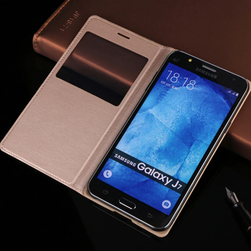 360 Полное покрытие кожаный флип чехол для Samsung Galaxy J7 2015 J 7 J72015 SM J700 J700F J700H J700M SM-J700F