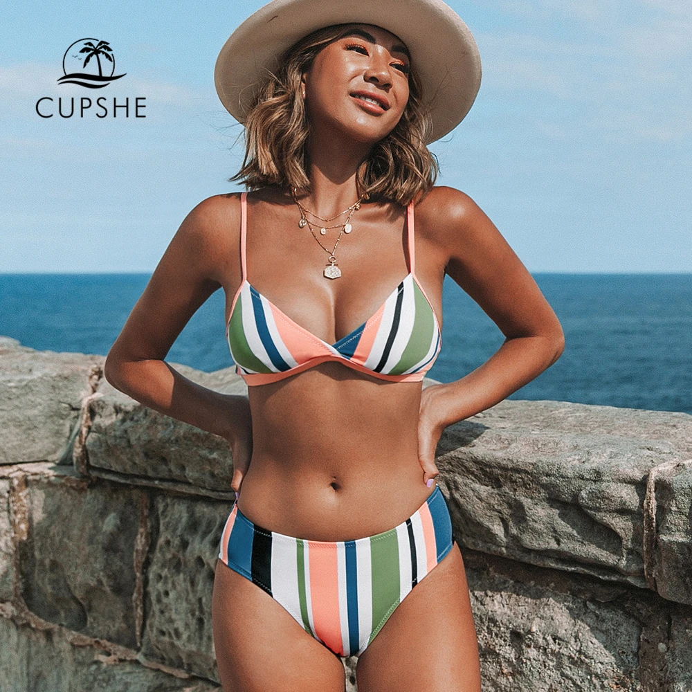 CUPSHE/комплект бикини в полоску с треугольным вырезом и низкой талией купальник