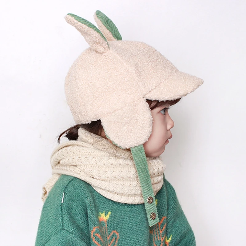 

2021 New Cute Rabbit Ears Winter Warm Kids Children Beanie Cap Plush Ear Protector Hat