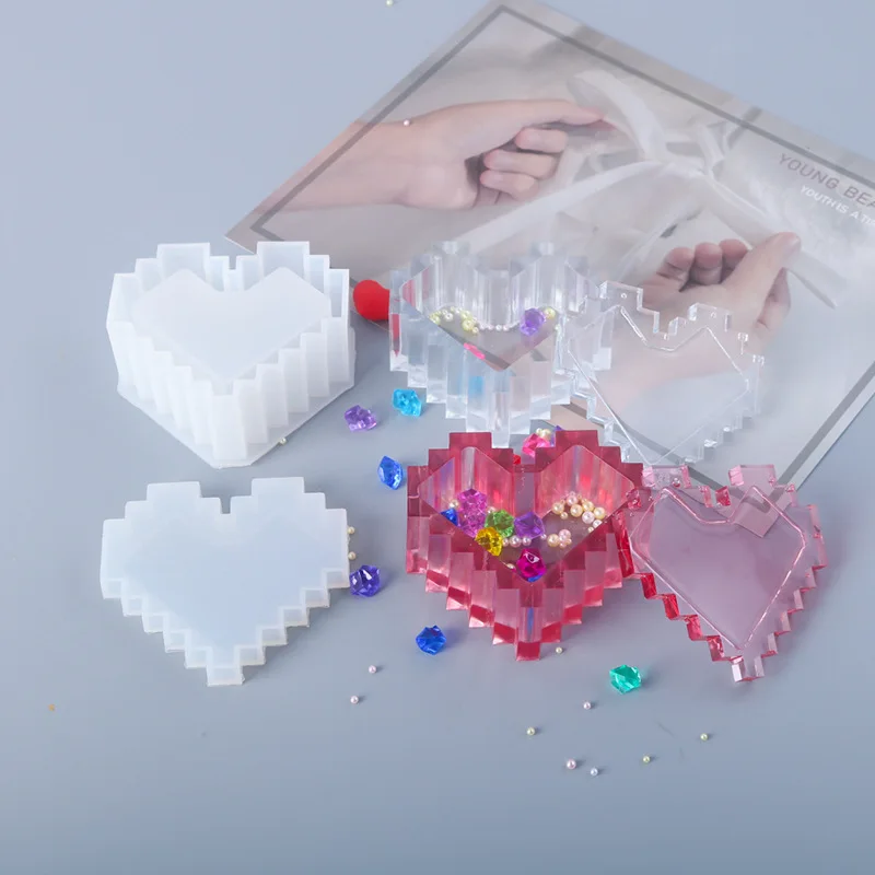 

DIY Pixel Love Storage Box Silicone Mold Crystal Epoxy Resin Mold For Resin Heart-shaped Storage Box Mold