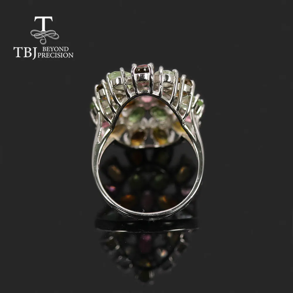 Натуральное многоцветное кольцо с турмалином из стерлингового серебра 925 пробы