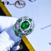 black angel new 925 silver lab created luxury emerald green gemstone rose flower resizable ring for women jewelry wedding gift