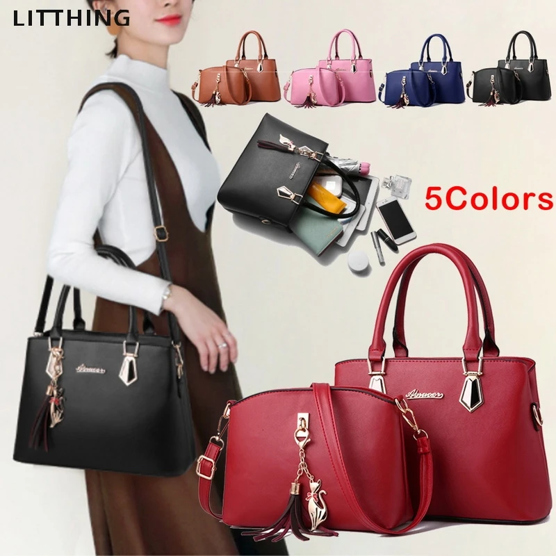 

Litthing 2021 2pcs/set Women Handbags Fashio Casual Luxury Handbags Designer Shoulder Bags Bags Women Bag
