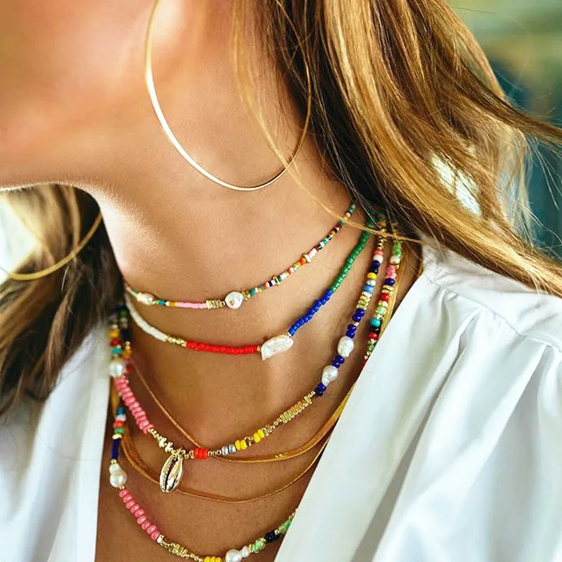 Handmade colorful flower necklace Bohemian mixed style beaded women fashion charm neck jewelry gifts wholesale 2020 new | Украшения и