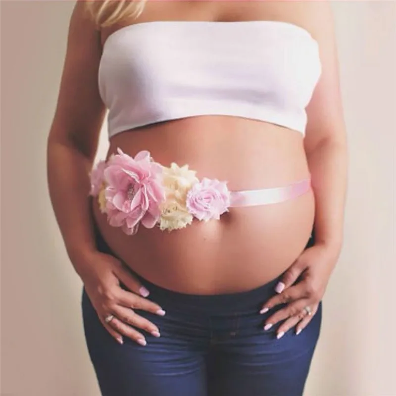 

Chiffon Flower Pregnant Waistband Belt Floral Pearl Pregnant Sash Photography Props Women Maternity Dress Decoration Belt