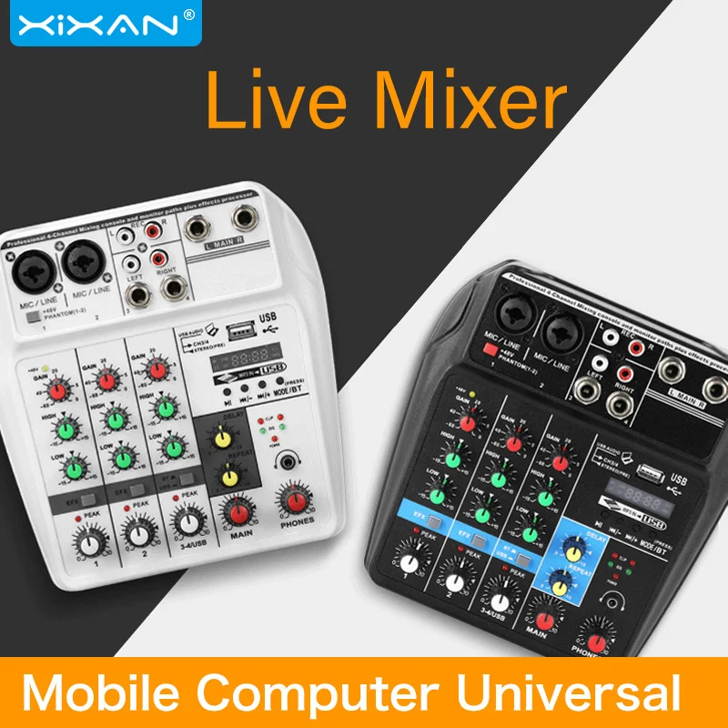 Профессиональный миксер для микрофона мобильный телефон USB запись 4 канала Bluetooth